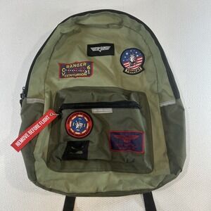 Top Gun Maverick Aviator Backpack Olive Green • Graphic Patches, Pre-Owned